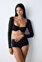 Lace Lace Long Sleeve Black Bustier - 2
