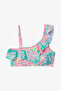Young Girl's Bali Leaf Patterned Ruffled One Shoulder Bikini Set - 2