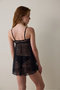 Black Floral Patterned Front Opening Underwire Babydoll - 5