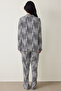 Off-White Angie Striped Shirt Collar Long Sleeve Pajama Set - 4