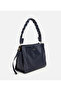 Women's Leather Navy Blue Soft Textured Knitted Strap Detailed Shoulder Bag - 3