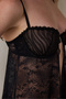 Black Floral Patterned Front Opening Underwire Babydoll - 4