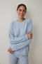 Light Blue Crew Neck Long Sleeve Waffle Thermal Effect Pajama Set - 2