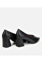 Women's Leather Black Thick Heeled Shoes - 4