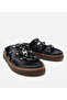 Women's Leather Black Buckle Flat Slippers - 2