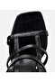 Women's Leather Black Crocodile Patterned Heeled Sandals - 5