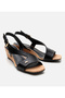Women's Leather Black Belted Wedge Heeled Sandals - 2