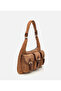 Women's Suede Leather Tan Pocket Buckle Shoulder Bag - 5