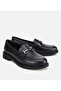 Women's Leather Black Buckle Classic Loafer - 2