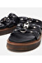 Women's Leather Black Buckle Flat Slippers - 3