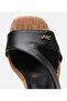 Women's Leather Black Belted Wedge Heeled Sandals - 4