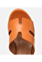 Women's Leather Orange Stone Heeled Slippers - 4