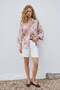 Bat Sleeve Patterned Slim Shirt - Powder - 2