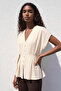 Short Sleeve Blouse - Beige - 5