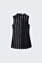Striped Organza Sleeveless Blouse - Black - 4