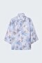 Bat Sleeve Patterned Slim Shirt - Blue - 5