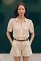 Embroidered Short Sleeve Shirt - Beige - 3