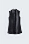 Striped Organza Sleeveless Blouse - Black - 6
