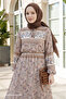 Misa Striped Floral Jacquard Yoryo Chiffon Dress - Light Brown - 2