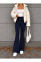 Women's Navy Blue Spanish Leg Crepe High Waist Lycra Recovery Leggings Pants - 6