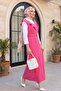 Long Gilet Dress with V-Neck Belt -Fuchsia - 3