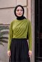 Half Throat Drawstring Sandy Blouse - Oil Green - 3