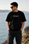 Unisex Darkness Printed Oversize 100% Cotton Wide Cut Textured Crew Neck Black T-Shirt Rf0284 - 4