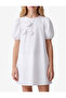 Cotton Crew Neck A-Line Floral Balloon Sleeve Dress - 4