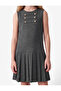 Button Detailed Crew Neck Sleeveless Pleated Dress - 4