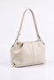 Women's Beige Shiny Textured Knot Detailed Large Internal Volume Adjustable Cross Strap Shoulder Bag