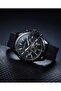 Men's Wristwatch Black Case Silicone Cord Chronograph Look Quartz Mineral Glass 43 mm - 4