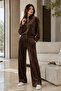 Women's Brown Velvet Tracksuit Set with Zipper, Comfortable Fit