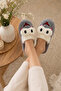 Kroaky Gray Plush Frog Figured Closed Toe Non-Slip Winter Warm Comfortable Women's Home Bohça Dowry Slippers - 5