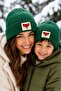 Green Wool Luxury Fox Punch Pattern Detailed Beret Green Beret Christmas Beret