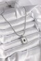 316L Steel Silver Color Italian Chain White Pearlescent Square Portrait Model Emerald Stone Detail Women's Necklace - 2