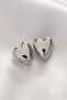Brass Silver Color Minimal Curved Heart Earrings