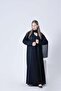 Abaya Sillano by Marviana with Original Blazer Fabric and a Half-Klouche Cut, Black and Gold Sillano Chest Design. - 4