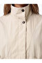Crinkle Parachute Fabric Button Detailed Pocketed Stand Collar Water Repellent Crop Raincoat - 4