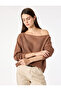 Textured Mesh Long Sleeve Boat Neck Oversized Blouse - 2