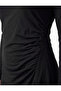 Slit Ruched Slim Fit Long Sleeve Asymmetrical Boat Neck Midi Dress - 5