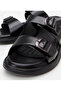 Men's Leather Black Light Sole Belt Detailed Slippers - 3
