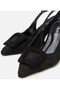 Women's Black Patterned Open Back Heeled Shoes - 3