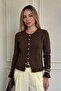 Brown Ruffle Detailed Sleeve Flared Knit Cardigan - 2