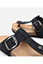 Women's Nubuck Leather Black Belted Flip Flops - 5