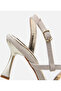 Women's Gold Silvery Thin Heeled Sandals - 5