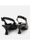 Women's Leather Black Belted Heeled Sandals - 6