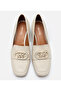 Women's Leather Ecru Buckle Thick Heeled Classic Loafer - 8