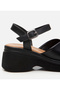 Women's Leather Black Wedge Heeled Sandals - 4