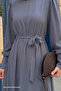 Balloon Sleeve Plain Model Gray Dress - 2