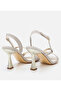 Women's Gold Silvery Thin Heeled Sandals - 6